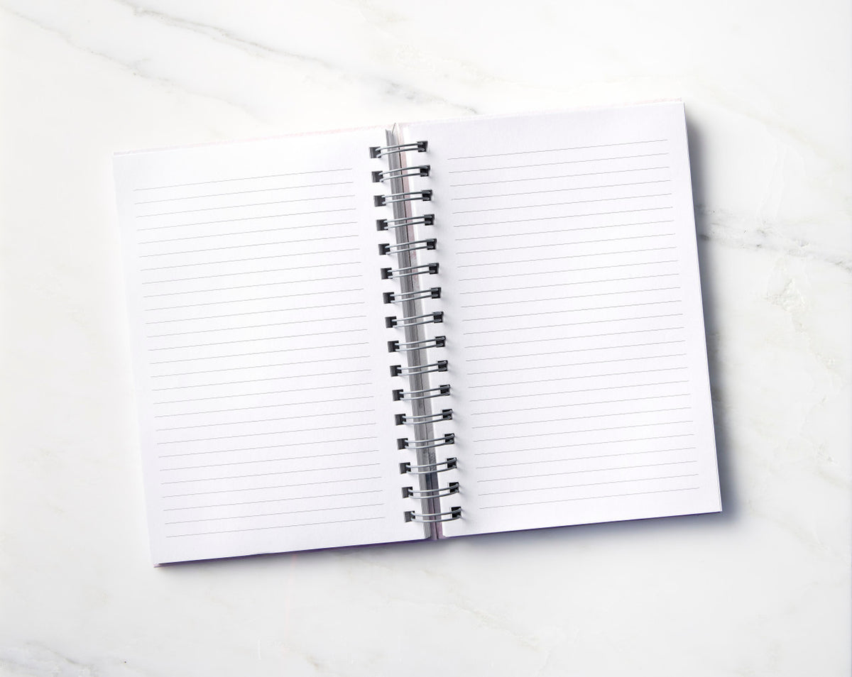 Inside view: inside spread of notebook, showing lined text-weight pages