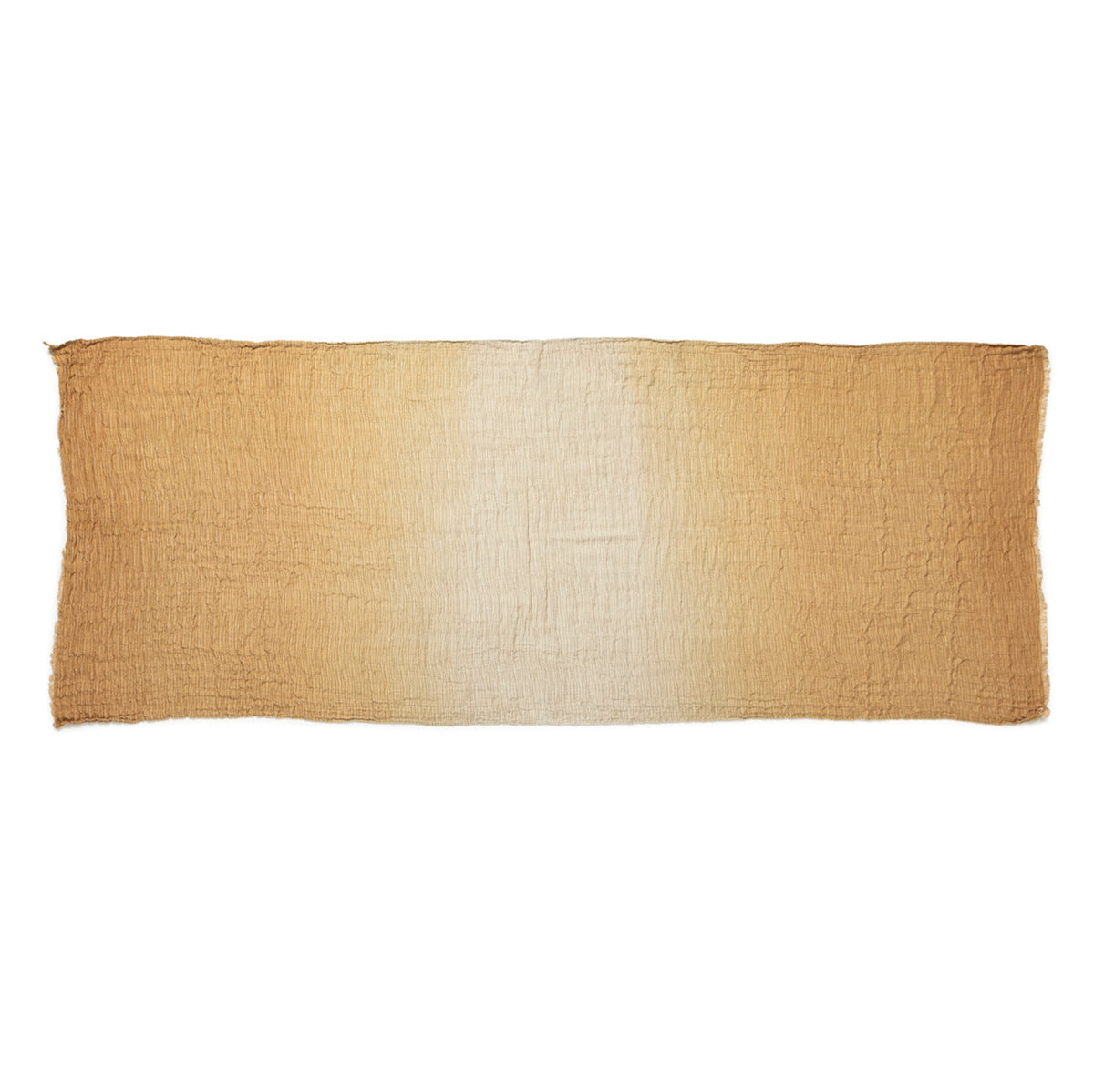 2 ft by 5 ft gauze fabric with gradation of color along length of mustard to sand to mustard, to use under Nativity